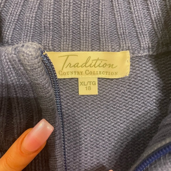 BLUE KNIT ZIP UP SWEATER - Picture 3 of 3